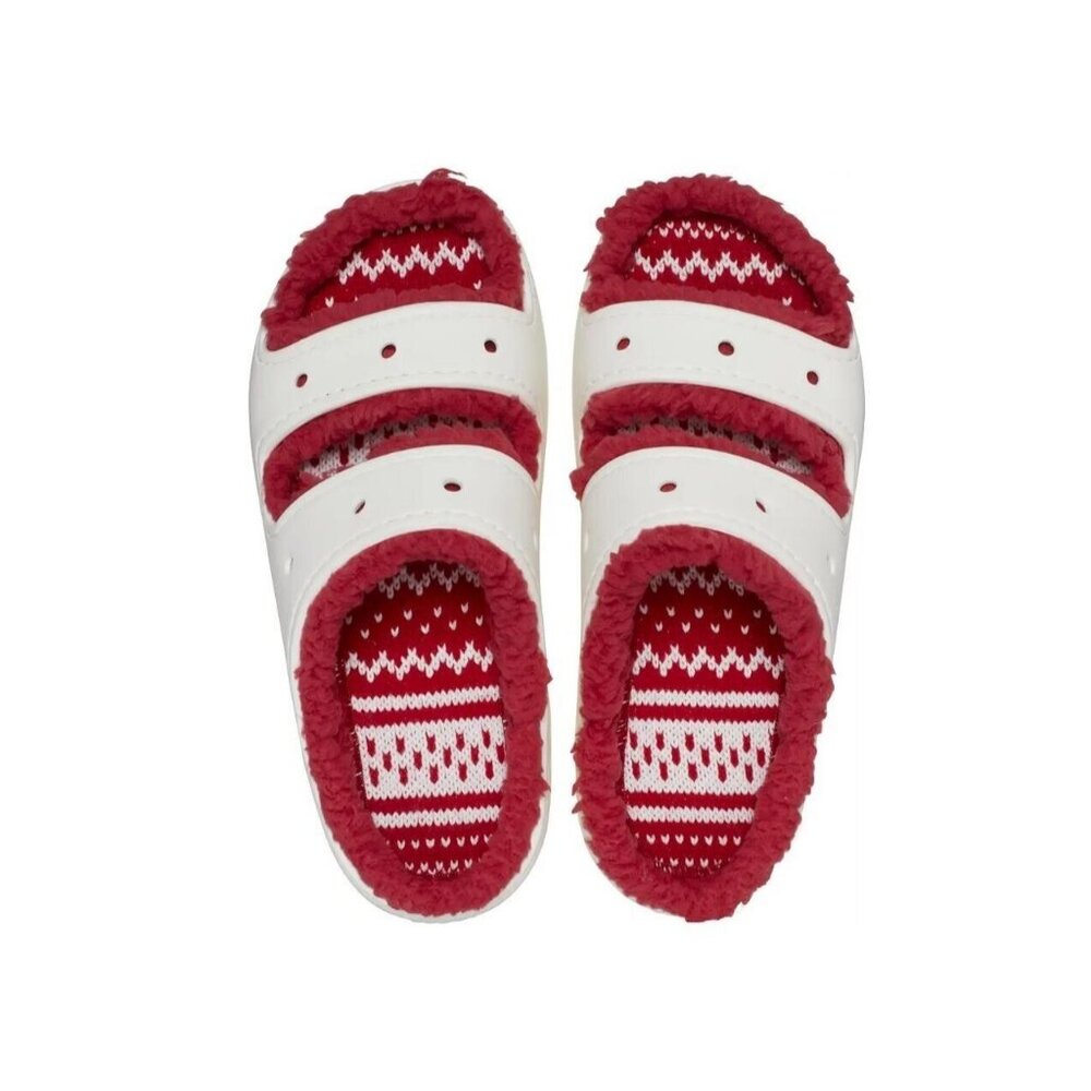 Crocs Classic Cozzzy Sandals Women 8 Men‎ 6 Fuzzy Slippers Holiday Sweater White